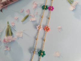 Bloemen Ketting "Colourful Beaded Flowers" Stainless Steel