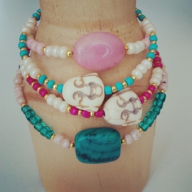 Armband "Ivory Buddha" Roze of Turquoise