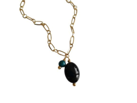 Grove Schakel Ketting Met Edelsteen "Black Agate" Stainless Steel