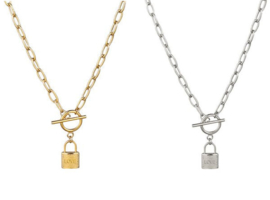 Grove Schakel Ketting Met Slotje "Locked Love" Stainless Steel