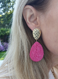 Raffia Oorbellen "Pink Raffia Drops"