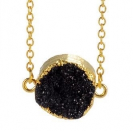 Korte Ketting met Druzy Steen "Natural Black"