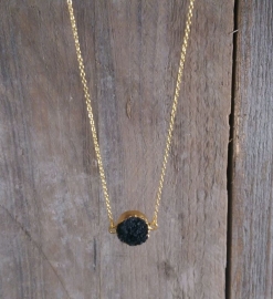 Korte Ketting met Druzy Steen "Natural Black"