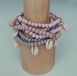 Wikkelarmband "Woody Seashell" Beige / Lichtbruin