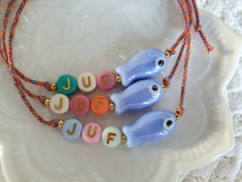 Juffendag Armbandje met Kaartje "Mijn Juf Lavendelblauw" - Keuze uit veel kaartjes