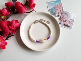 Schelp Armband "Lilac & White"