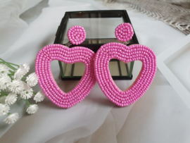 Statement Oorbellen "Beaded Pink Heart"