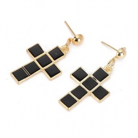 Kruis Oorbellen "Black Tiled Cross"