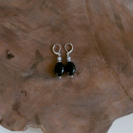 Natuursteen Oorbellen "Black Agate" Silver Plated