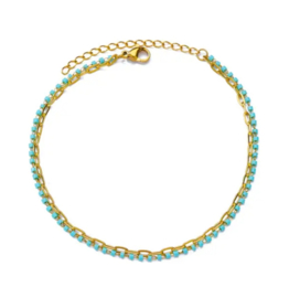 Enkelbandje "Turquoise & Gold Chains" Stainless Steel