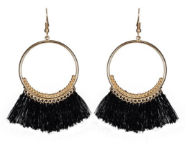 Oorbellen met Kwastje "Black Tassel Hoops"