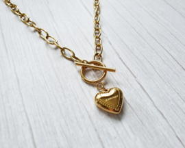 Grove Schakel Ketting Met Hartje "Amour" Stainless Steel