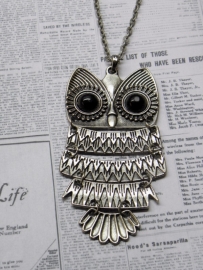 Uilen Ketting "Big Owl" in antiek zilver