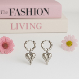 Hartjes Oorbellen "Silver Heart" Stainless Steel