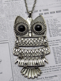 Uilen Ketting "Big Owl" in antiek zilver