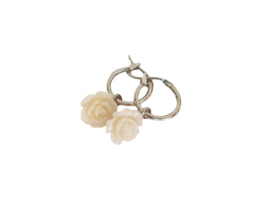 Bloem Oorbellen "Cream Rose Hoops" Zilver