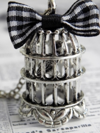 Vogelkooi Ketting "Vintage Silver Birdcage"