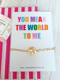 Armband Met Kaartje "You Mean The World To Me" Goud - Stainless Steel