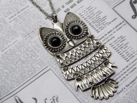 Uilen Ketting "Big Owl" in antiek zilver