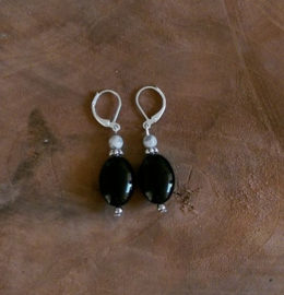 Natuursteen Oorbellen "Black Agate" Silver Plated