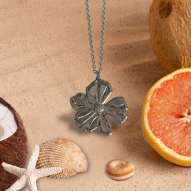 Ketting "Large Silver Flower" Kies zelf de lengte / Keuze uit echt leren ketting of stainless steel ketting
