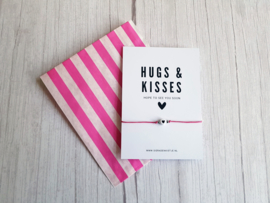 Wish Armband Met Kaartje "Hugs & Kisses" Keuze uit veel kleuren