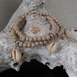 Wikkelarmband "Woody Seashell" Beige / Lichtbruin