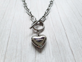 Grove Schakel Ketting Met Hartje "Amour" Stainless Steel