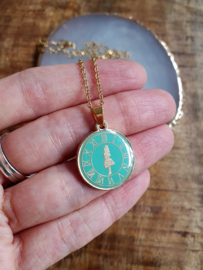 Alice In Wonderland Ketting "Turquoise Time Coin"