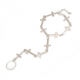 Armband & Ring Sieraad "Connected Crosses" Zilverkleur