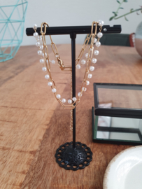 Parel Enkelbandje "Chains & Pearls" Stainless Steel