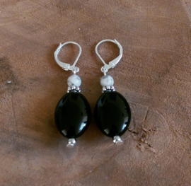 Natuursteen Oorbellen "Black Agate" Silver Plated