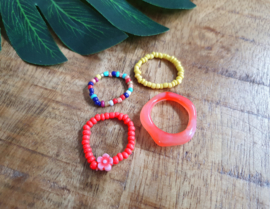 Ringen Set "Red, Coral & Yellow" 4 Stuks