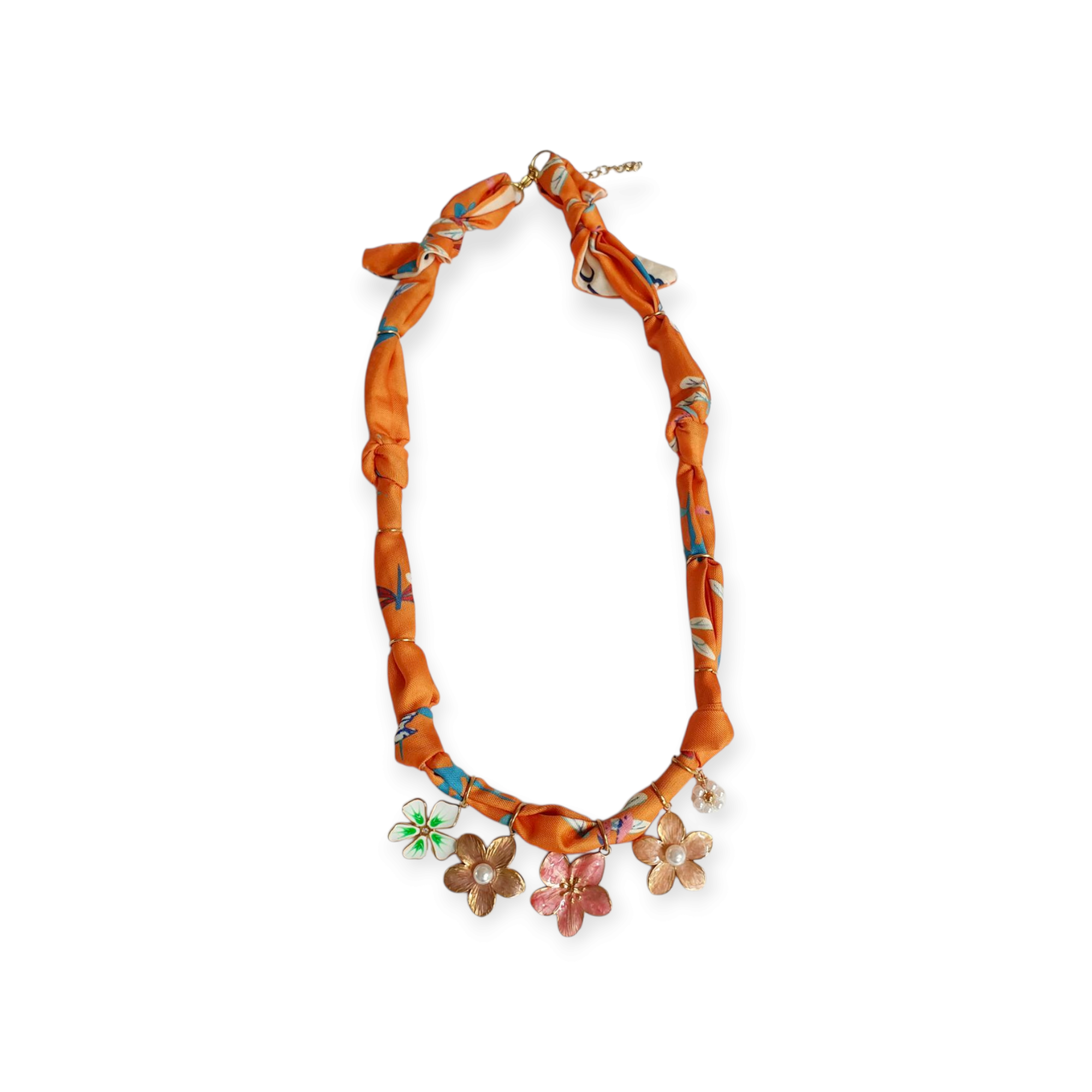 Scarf Necklace "Orange Flowers"