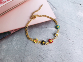 Bloemen Armband "Colorful Daisies" Stainless Steel