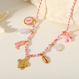 Koord Ketting Met Bedels "Ibiza Vibes" Stainless Steel
