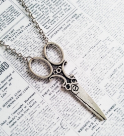 Antiek zilverkleurige ketting "Scissors" met schaar