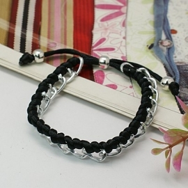 Armbandje "Braided Curbs" Zilver & Zwart