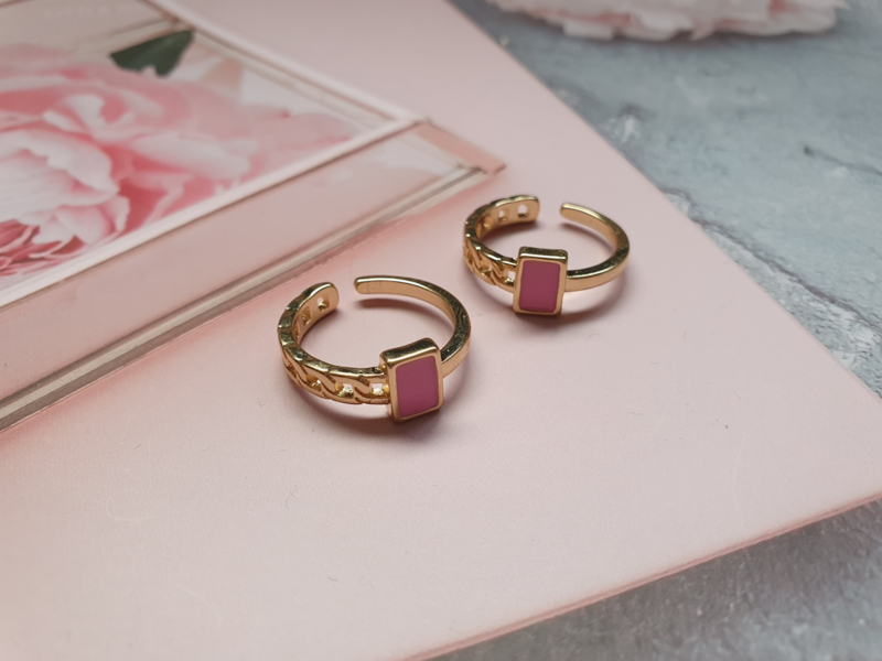 Ring "Pink Enamel" Gold Plated