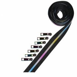 Metallic-look Zipper Tape Black Rainbow - Pam Damour