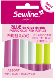 Refill Pack  (6 sticks) - pink - blue - neon yellow - Sew Line