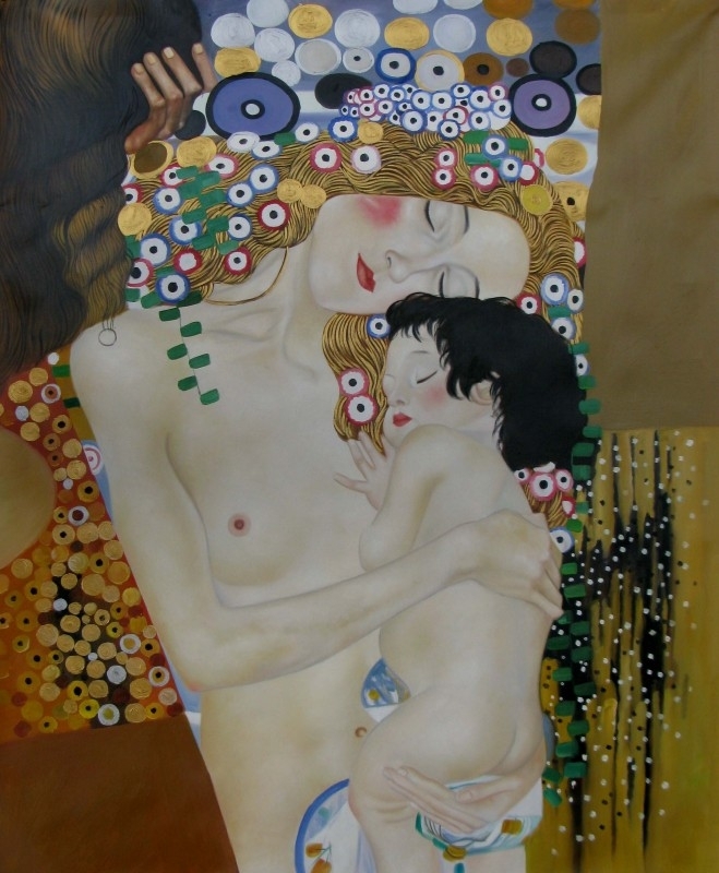 Goede Klimt reproductie, Moeder en Kind 75 x 90 cm Verkocht GE-44