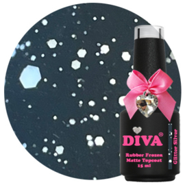 Diva Rubber Frozen Matte Topcoat Glitter Silver - No Wipe 15 ml