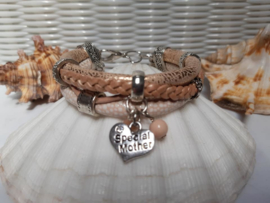 Leren armband rose goud met moederdagbedel 2