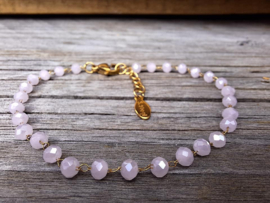 Stainless steel armband facetkralen licht roze