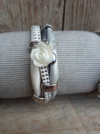 Armband leer wit zilver