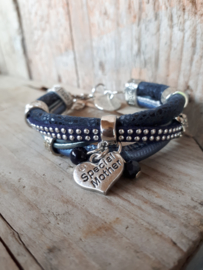 Armband leer donkerblauw moederdag