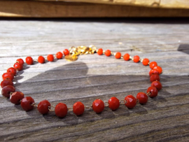 Stainless steel armband facetkralen rood