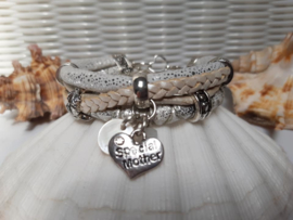 Leren armband wit met moederdagbedel 2