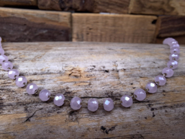 Stainless steel armband facetkralen licht roze